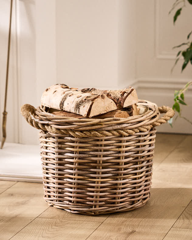 Wicker Log Basket with Rope Handles - Image 3