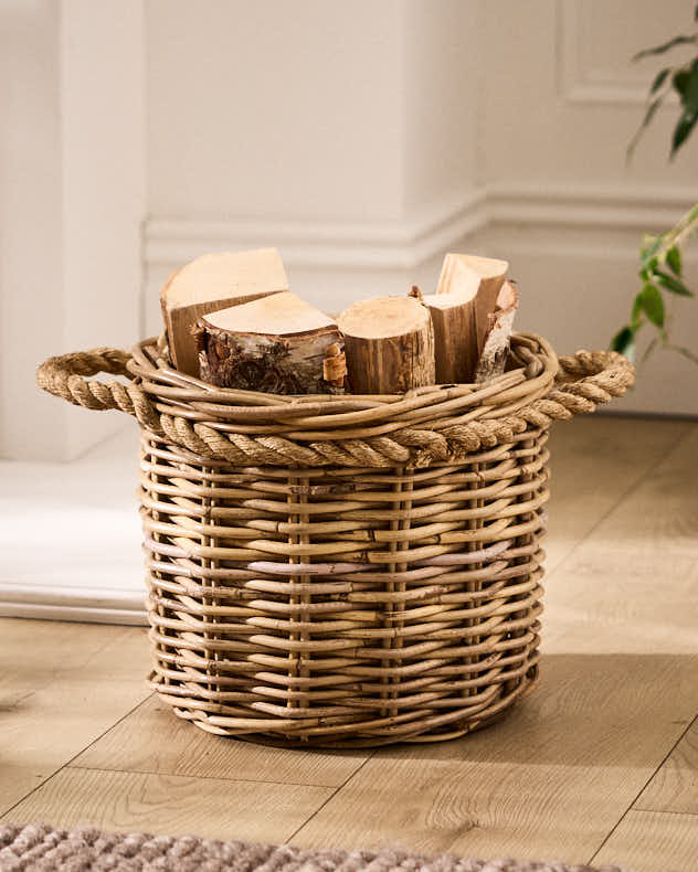 Wicker Log Basket with Rope Handles - Image 4