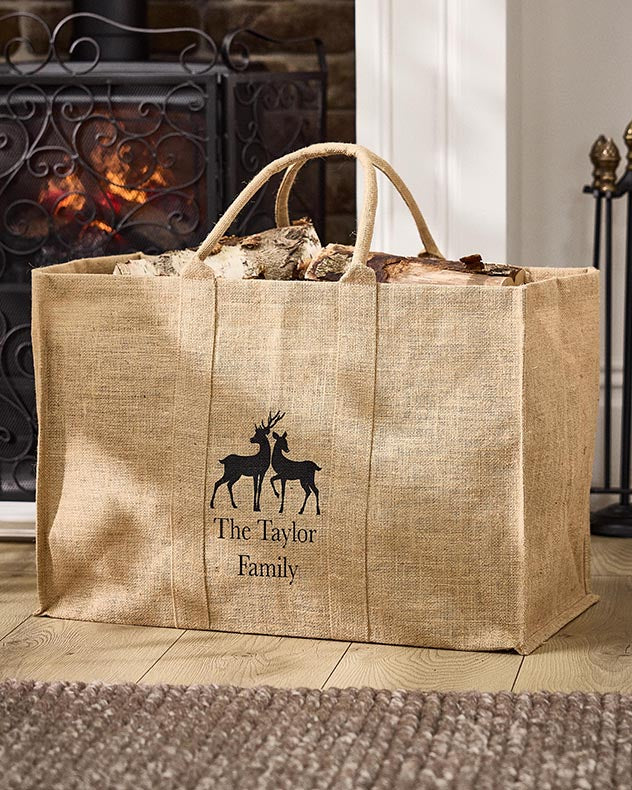 Personalised Natural Deer Jute Log Carrier - Image 3