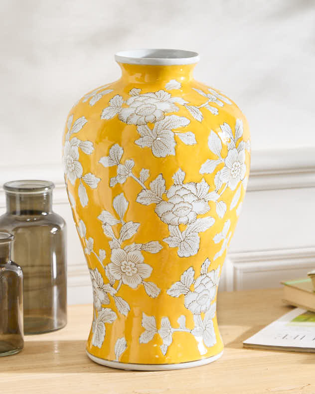 Yellow Floral Ceramic Vase - Image 3